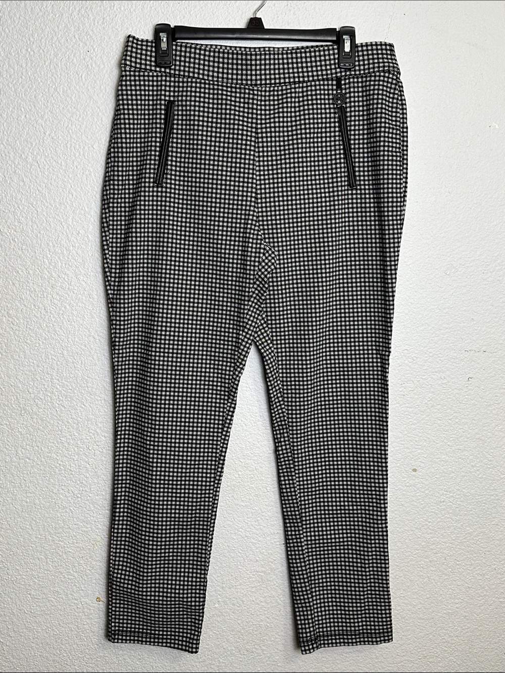 Calvin Klein Black Checkered Pants Pull On Ankle Work Office Business Size 14